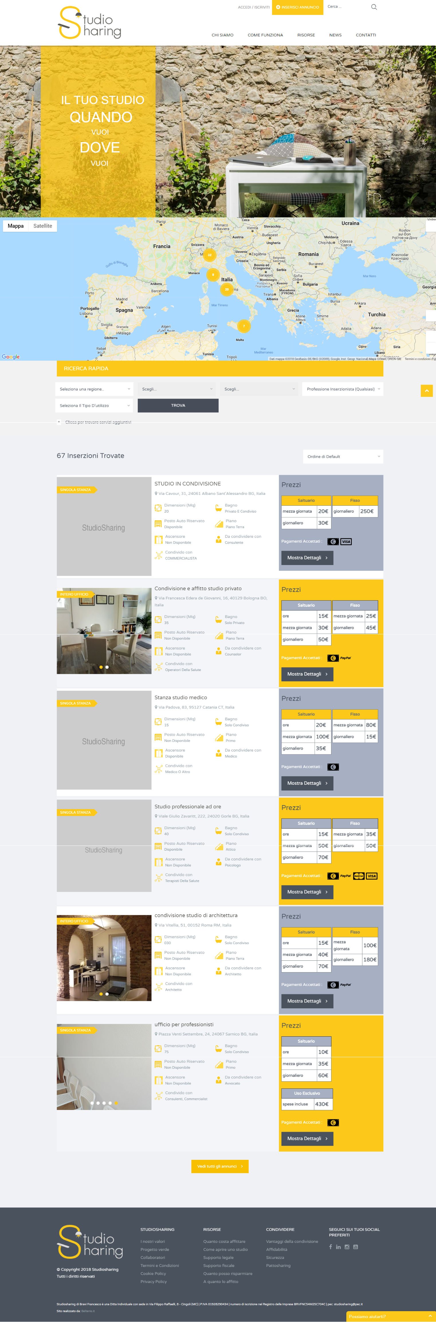 Studiosharing: Sito wordpress Coworking & Uffici Condivisi