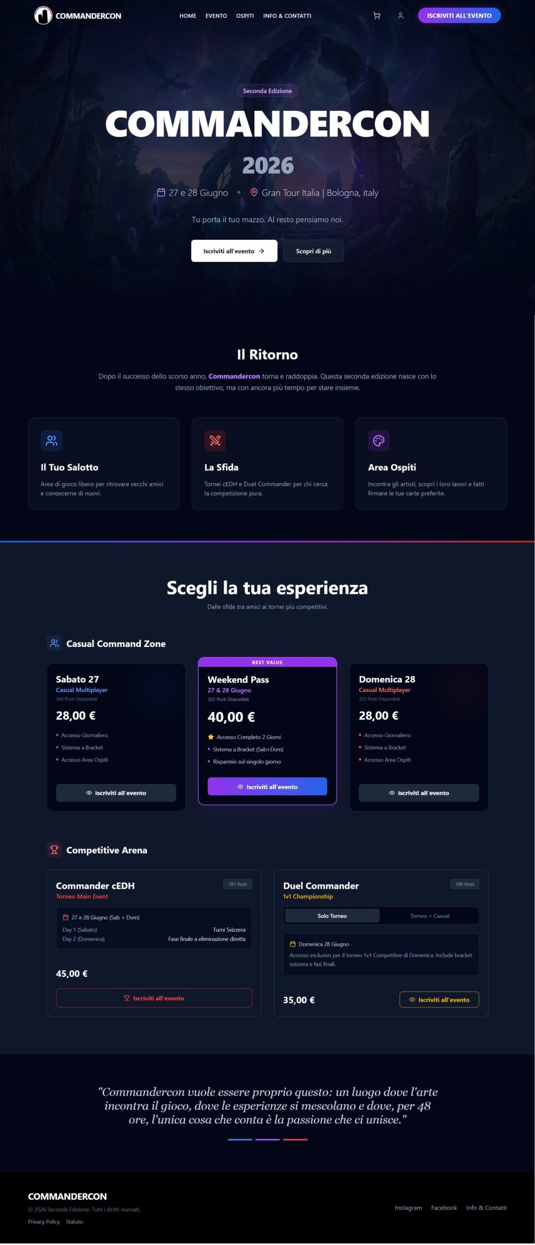 Architettura web di un Evento. WordPress e WooCommerce per Commandercon.it