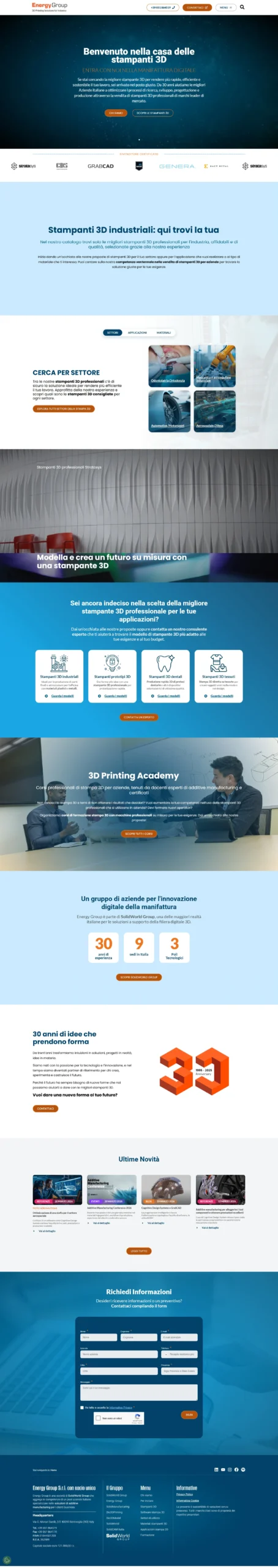 Sviluppo web per azienda del settore Stampa 3D industriale